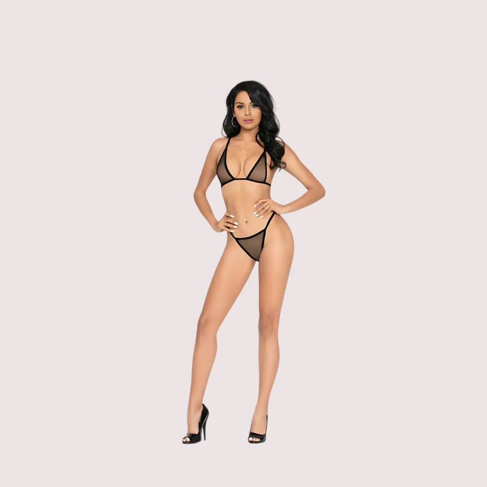 See through micro bra and thong set